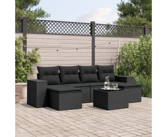 vidaXL 7-częsciowy zestaw wypoczynkowy do ogrodu, z poduszkami, czarny Dārza mēbeļu komplekti