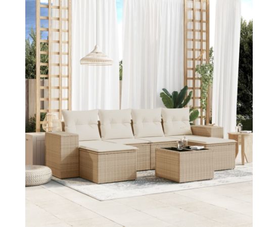 vidaXL 7-częsciowy zestaw wypoczynkowy do ogrodu, z poduszkami, beżowy Dārza mēbeļu komplekti