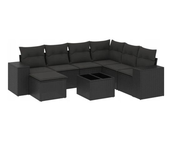 vidaXL 8-częsciowy zestaw wypoczynkowy do ogrodu, z poduszkami, czarny Dārza mēbeļu komplekti