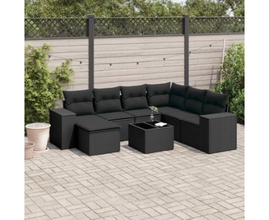 vidaXL 8-częsciowy zestaw wypoczynkowy do ogrodu, z poduszkami, czarny Dārza mēbeļu komplekti