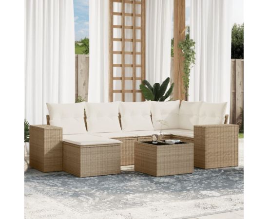 vidaXL 7-częsciowy zestaw wypoczynkowy do ogrodu, z poduszkami, beżowy Dārza mēbeļu komplekti