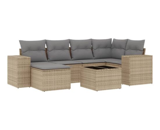 vidaXL 7-częsciowy zestaw wypoczynkowy do ogrodu, z poduszkami, beżowy Dārza mēbeļu komplekti