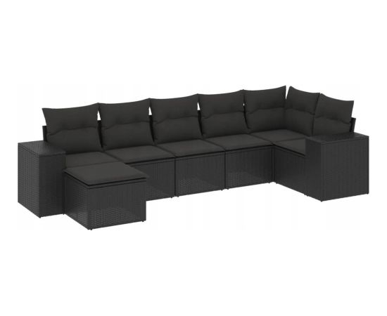 vidaXL 7-częsciowy zestaw wypoczynkowy do ogrodu, z poduszkami, czarny Dārza mēbeļu komplekti