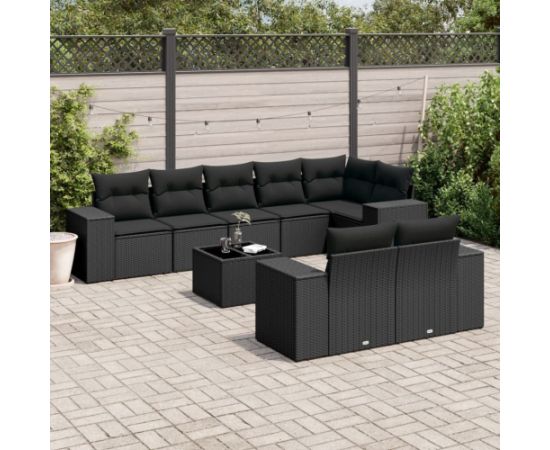 vidaXL 9-częsciowy zestaw wypoczynkowy do ogrodu, z poduszkami, czarny Dārza mēbeļu komplekti