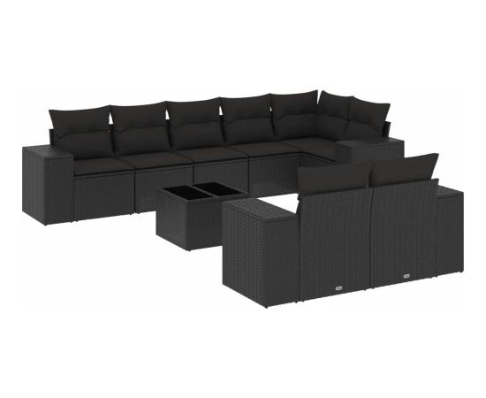 vidaXL 9-częsciowy zestaw wypoczynkowy do ogrodu, z poduszkami, czarny Dārza mēbeļu komplekti