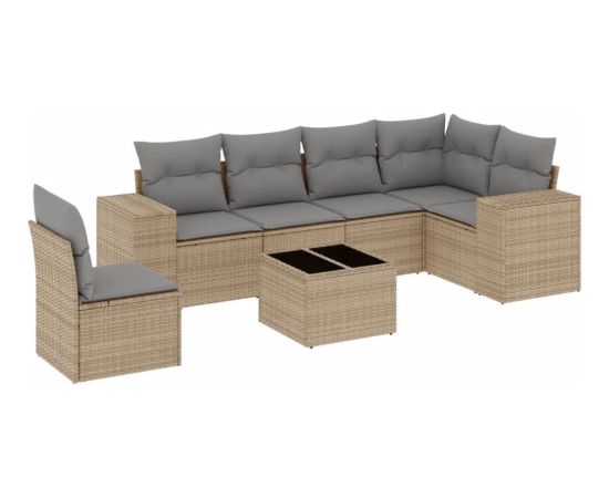 vidaXL 7-częsciowy zestaw wypoczynkowy do ogrodu, z poduszkami, beżowy Dārza mēbeļu komplekti