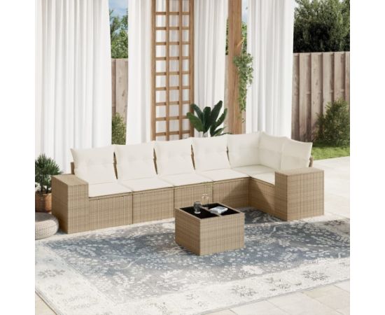 vidaXL 7-częsciowy zestaw wypoczynkowy do ogrodu, z poduszkami, beżowy Dārza mēbeļu komplekti