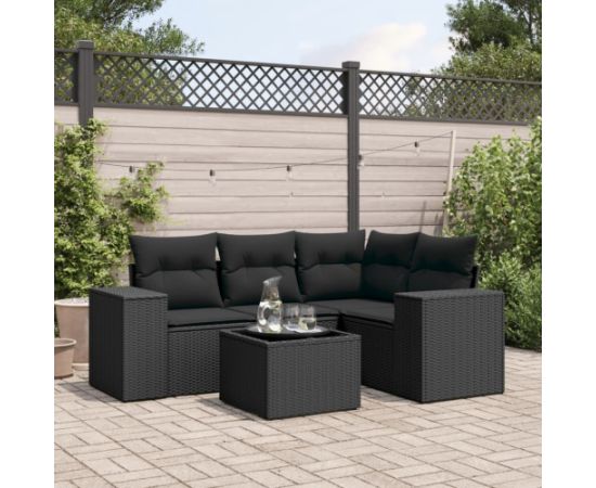 vidaXL 5-częściowy zestaw wypoczynkowy do ogrodu, poduszki, czarny rattan PE Dārza mēbeļu komplekti