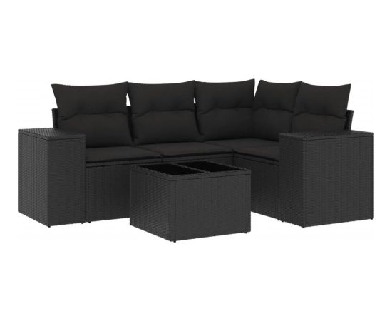 vidaXL 5-częściowy zestaw wypoczynkowy do ogrodu, poduszki, czarny rattan PE Dārza mēbeļu komplekti