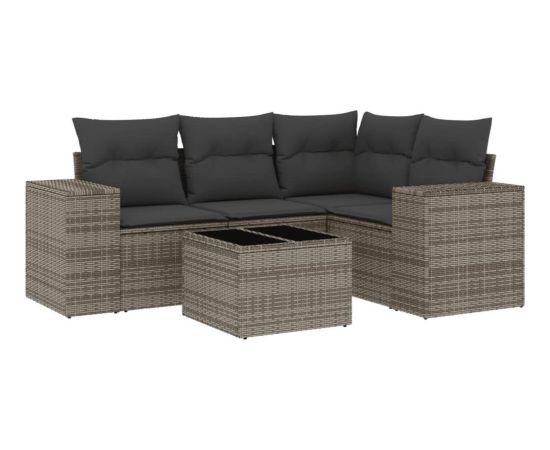 vidaXL 5-częściowy zestaw wypoczynkowy do ogrodu, poduszki, szary rattan PE Dārza mēbeļu komplekti