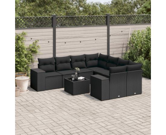 vidaXL 9-częsciowy zestaw wypoczynkowy do ogrodu, z poduszkami, czarny Dārza mēbeļu komplekti