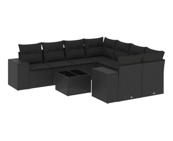 vidaXL 9-częsciowy zestaw wypoczynkowy do ogrodu, z poduszkami, czarny Dārza mēbeļu komplekti