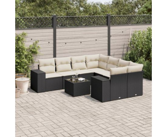 vidaXL 9-częsciowy zestaw wypoczynkowy do ogrodu, z poduszkami, czarny Dārza mēbeļu komplekti