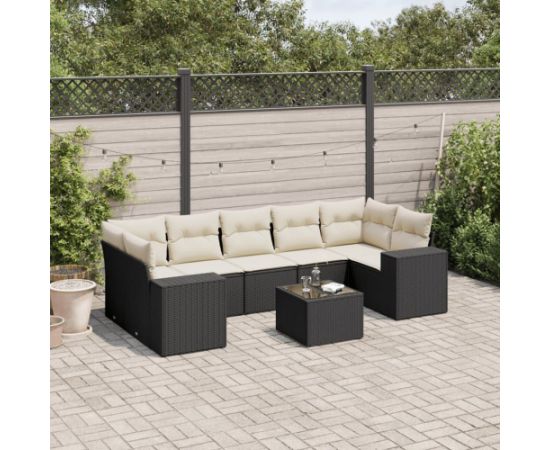 vidaXL 8-częsciowy zestaw wypoczynkowy do ogrodu, z poduszkami, czarny Dārza mēbeļu komplekti