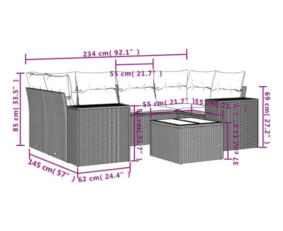 vidaXL 7-częsciowy zestaw wypoczynkowy do ogrodu, z poduszkami, czarny Dārza mēbeļu komplekti