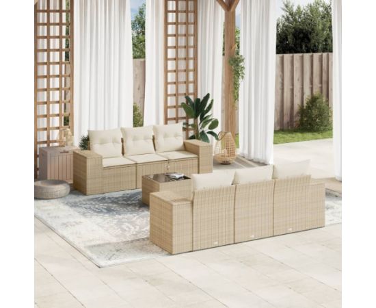 vidaXL 7-częsciowy zestaw wypoczynkowy do ogrodu, z poduszkami, beżowy Dārza mēbeļu komplekti