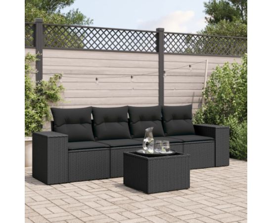 vidaXL 5-częściowy zestaw wypoczynkowy do ogrodu, poduszki, czarny rattan PE Dārza mēbeļu komplekti