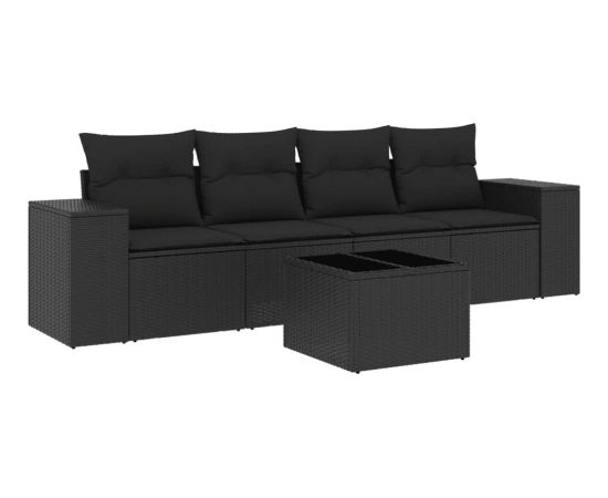 vidaXL 5-częściowy zestaw wypoczynkowy do ogrodu, poduszki, czarny rattan PE Dārza mēbeļu komplekti