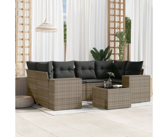 vidaXL 7-częsciowy zestaw wypoczynkowy do ogrodu, z poduszkami, szary Dārza mēbeļu komplekti