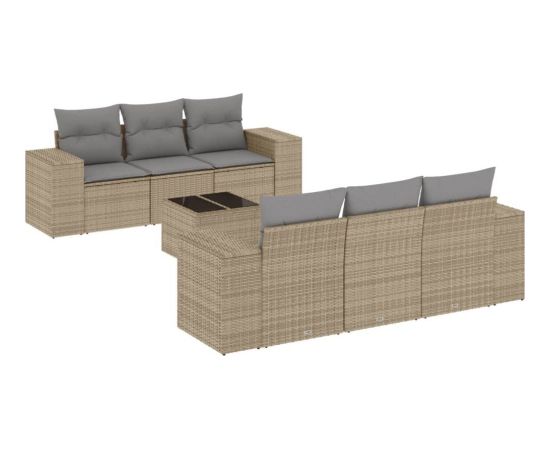 vidaXL 7-częsciowy zestaw wypoczynkowy do ogrodu, z poduszkami, beżowy Dārza mēbeļu komplekti