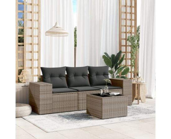 vidaXL 4-częściowy zestaw wypoczynkowy do ogrodu, poduszki, szary, rattan PE Dārza mēbeļu komplekti