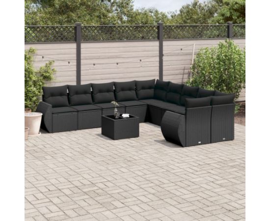 vidaXL 11-częściowy zestaw wypoczynkowy do ogrodu, poduszki czarny rattan PE Dārza mēbeļu komplekti