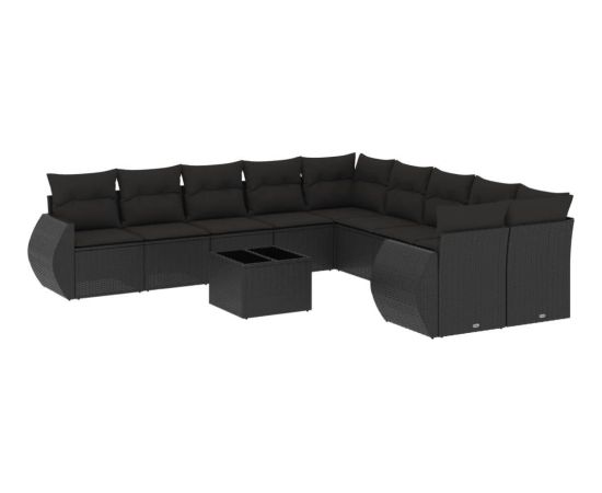 vidaXL 11-częściowy zestaw wypoczynkowy do ogrodu, poduszki czarny rattan PE Dārza mēbeļu komplekti