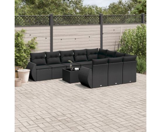 vidaXL 11-częściowy zestaw wypoczynkowy do ogrodu, poduszki czarny rattan PE Dārza mēbeļu komplekti