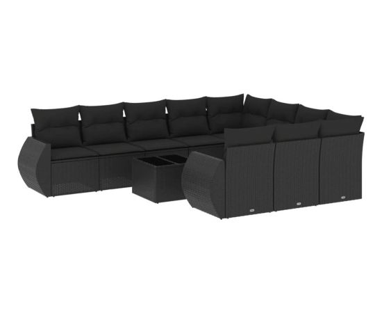 vidaXL 11-częściowy zestaw wypoczynkowy do ogrodu, poduszki czarny rattan PE Dārza mēbeļu komplekti
