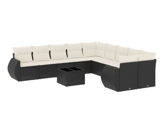 vidaXL 11-częściowy zestaw wypoczynkowy do ogrodu, poduszki czarny rattan PE Dārza mēbeļu komplekti