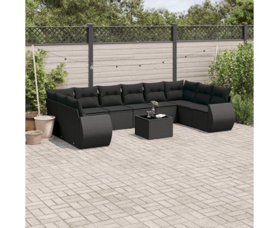 vidaXL 11-częściowy zestaw wypoczynkowy do ogrodu, poduszki czarny rattan PE Dārza mēbeļu komplekti