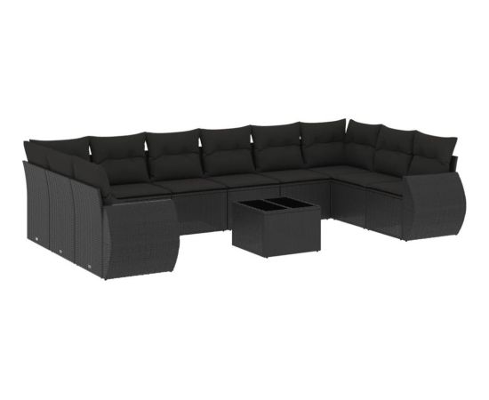 vidaXL 11-częściowy zestaw wypoczynkowy do ogrodu, poduszki czarny rattan PE Dārza mēbeļu komplekti