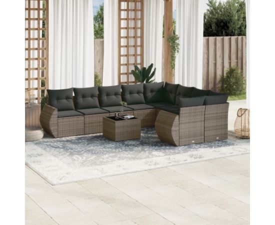 vidaXL 10-częściowy zestaw wypoczynkowy do ogrodu, z poduszkami, szary Dārza mēbeļu komplekti