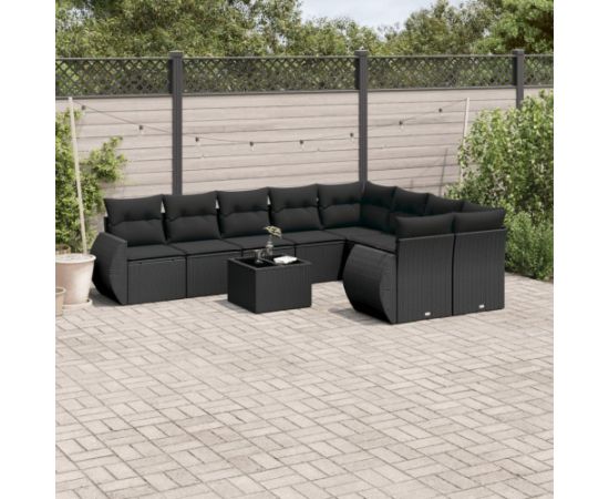 vidaXL 10-częściowy zestaw wypoczynkowy do ogrodu, poduszki czarny rattan PE Dārza mēbeļu komplekti