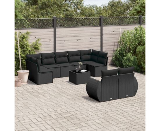 vidaXL 10-częściowy zestaw wypoczynkowy do ogrodu, poduszki czarny rattan PE Dārza mēbeļu komplekti