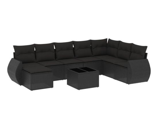 vidaXL 9-częściowy zestaw wypoczynkowy do ogrodu, z poduszkami, czarny Dārza mēbeļu komplekti