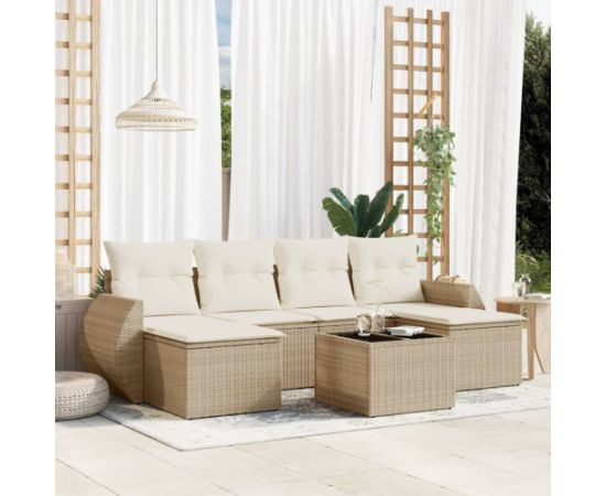 vidaXL 7-częściowy zestaw wypoczynkowy do ogrodu, z poduszkami, beżowy Dārza mēbeļu komplekti