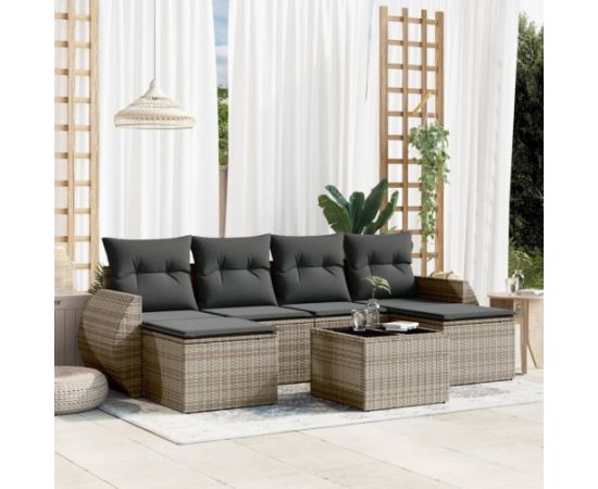 vidaXL 7-częściowy zestaw wypoczynkowy do ogrodu, z poduszkami, szary Dārza mēbeļu komplekti