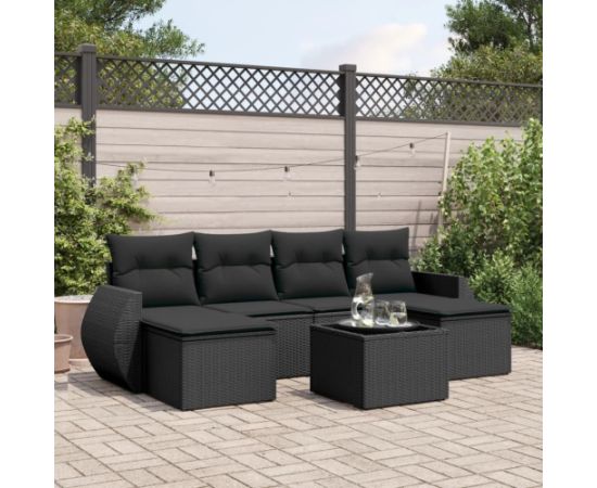 vidaXL 7-częściowy zestaw wypoczynkowy do ogrodu, z poduszkami, czarny Dārza mēbeļu komplekti