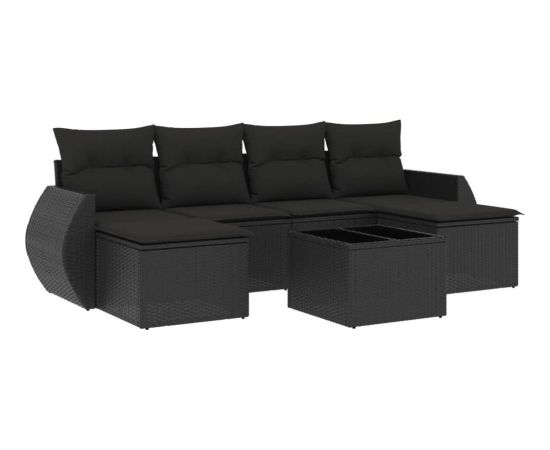 vidaXL 7-częściowy zestaw wypoczynkowy do ogrodu, z poduszkami, czarny Dārza mēbeļu komplekti