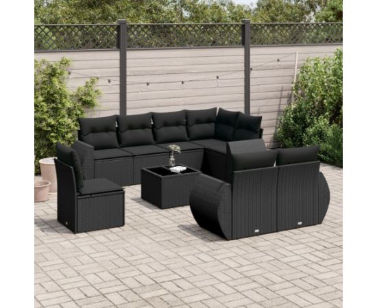 vidaXL 9-częściowy zestaw wypoczynkowy do ogrodu, z poduszkami, czarny Dārza mēbeļu komplekti