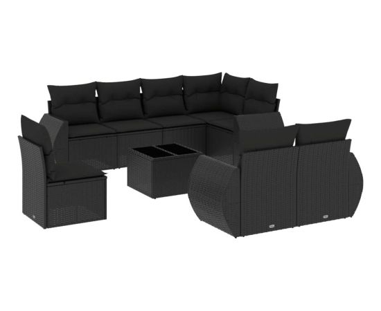 vidaXL 9-częściowy zestaw wypoczynkowy do ogrodu, z poduszkami, czarny Dārza mēbeļu komplekti