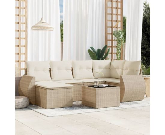 vidaXL 7-częściowy zestaw wypoczynkowy do ogrodu, z poduszkami, beżowy Dārza mēbeļu komplekti