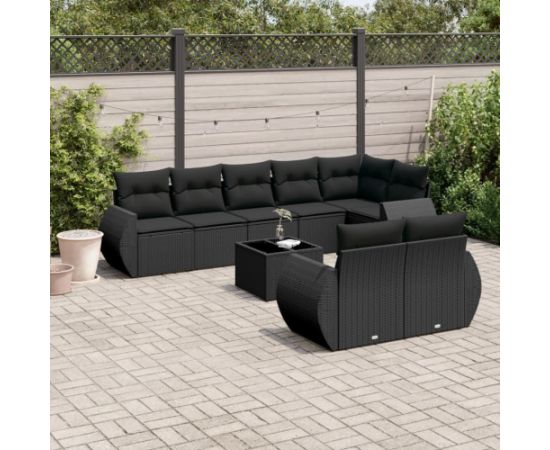 vidaXL 9-częściowy zestaw wypoczynkowy do ogrodu, z poduszkami, czarny Dārza mēbeļu komplekti