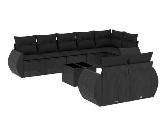 vidaXL 9-częściowy zestaw wypoczynkowy do ogrodu, z poduszkami, czarny Dārza mēbeļu komplekti