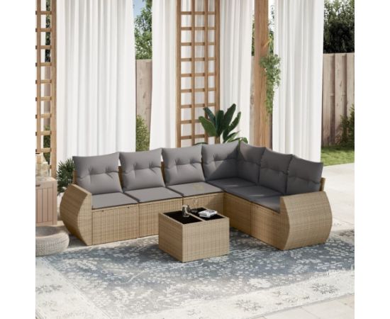 vidaXL 7-częściowy zestaw wypoczynkowy do ogrodu, z poduszkami, beżowy Dārza mēbeļu komplekti