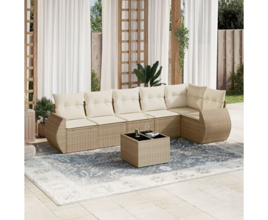 vidaXL 7-częściowy zestaw wypoczynkowy do ogrodu, z poduszkami, beżowy Dārza mēbeļu komplekti