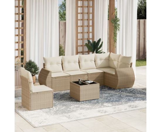 vidaXL 7-częściowy zestaw wypoczynkowy do ogrodu, z poduszkami, beżowy Dārza mēbeļu komplekti