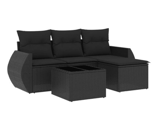 vidaXL 5-częściowy zestaw wypoczynkowy do ogrodu, poduszki, czarny rattan PE Dārza mēbeļu komplekti