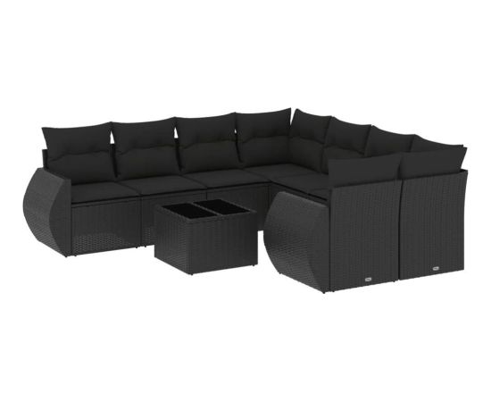 vidaXL 9-częściowy zestaw wypoczynkowy do ogrodu, z poduszkami, czarny Dārza mēbeļu komplekti